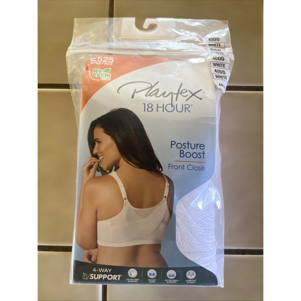 Playtex 18 Hour Posture Boost‎ E525 Wirefree 40DD White Bra